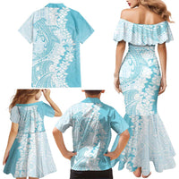 Polynesian Turquoise Plumeria Lei Family Matching Mermaid Dress and Hawaiian Shirt with Hammerhead Shark LT7 - Polynesian Pride