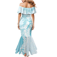Polynesian Turquoise Plumeria Lei Family Matching Mermaid Dress and Hawaiian Shirt with Hammerhead Shark LT7 - Polynesian Pride