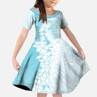 Polynesian Turquoise Plumeria Lei Family Matching Off Shoulder Maxi Dress and Hawaiian Shirt with Hammerhead Shark LT7 Daughter's Dress Turquoise - Polynesian Pride