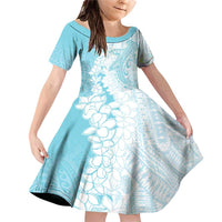 Polynesian Turquoise Plumeria Lei Family Matching Off Shoulder Short Dress and Hawaiian Shirt with Hammerhead Shark LT7 Daughter's Dress Turquoise - Polynesian Pride