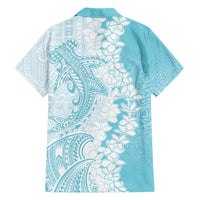 Polynesian Turquoise Plumeria Lei Family Matching Short Sleeve Bodycon Dress and Hawaiian Shirt with Hammerhead Shark LT7 - Polynesian Pride