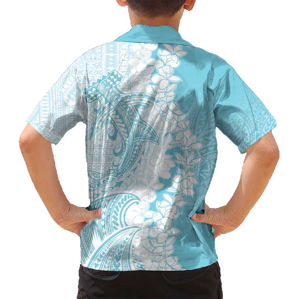 Polynesian Turquoise Plumeria Lei Family Matching Summer Maxi Dress and Hawaiian Shirt with Hammerhead Shark LT7 - Polynesian Pride