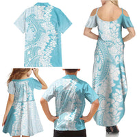 Polynesian Turquoise Plumeria Lei Family Matching Summer Maxi Dress and Hawaiian Shirt with Hammerhead Shark LT7 - Polynesian Pride