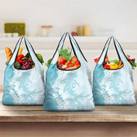 Polynesian Turquoise Plumeria Lei Grocery Bag with Hammerhead Shark