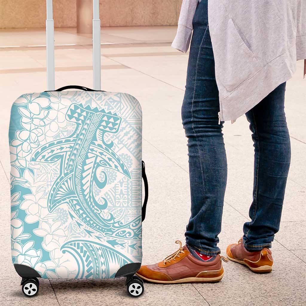 Polynesian Turquoise Plumeria Lei Luggage Cover with Hammerhead Shark LT7 Turquoise - Polynesian Pride