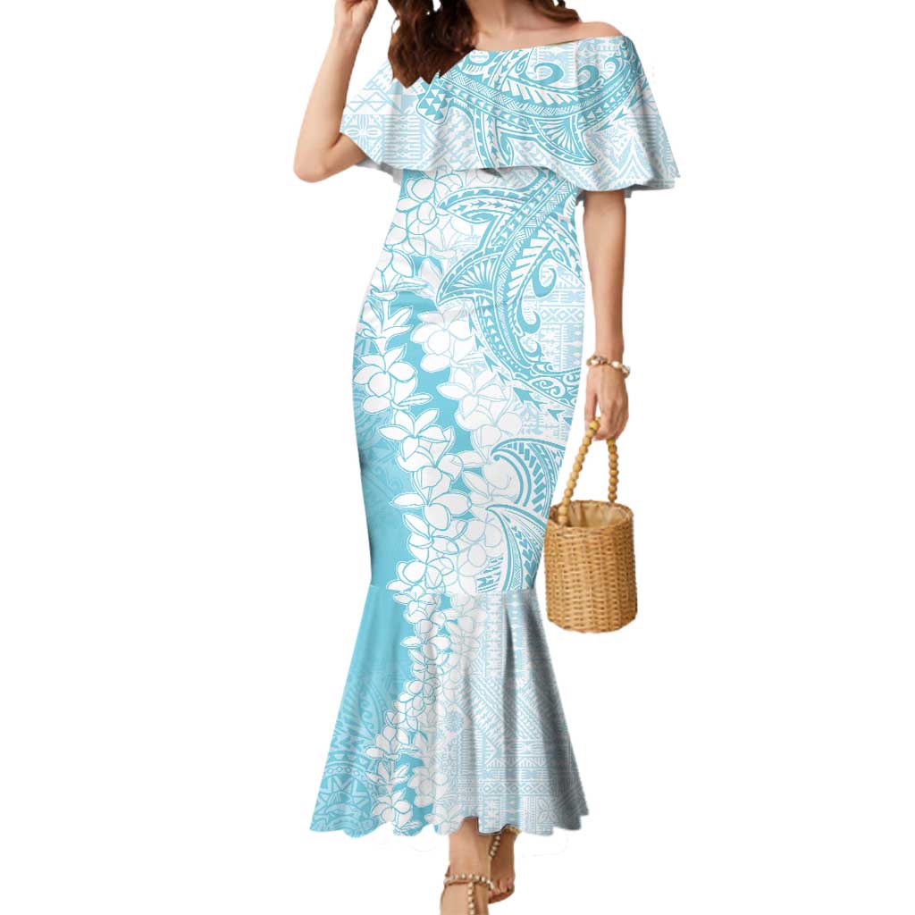 Polynesian Turquoise Plumeria Lei Mermaid Dress with Hammerhead Shark LT7 Women Turquoise - Polynesian Pride