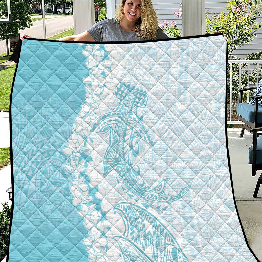Polynesian Turquoise Plumeria Lei Quilt with Hammerhead Shark LT7 Turquoise - Polynesian Pride