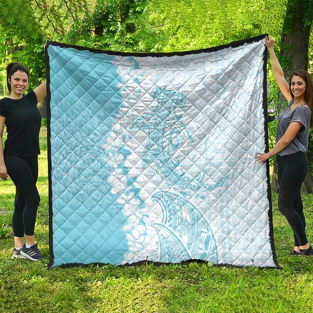 Polynesian Turquoise Plumeria Lei Quilt with Hammerhead Shark LT7 - Polynesian Pride