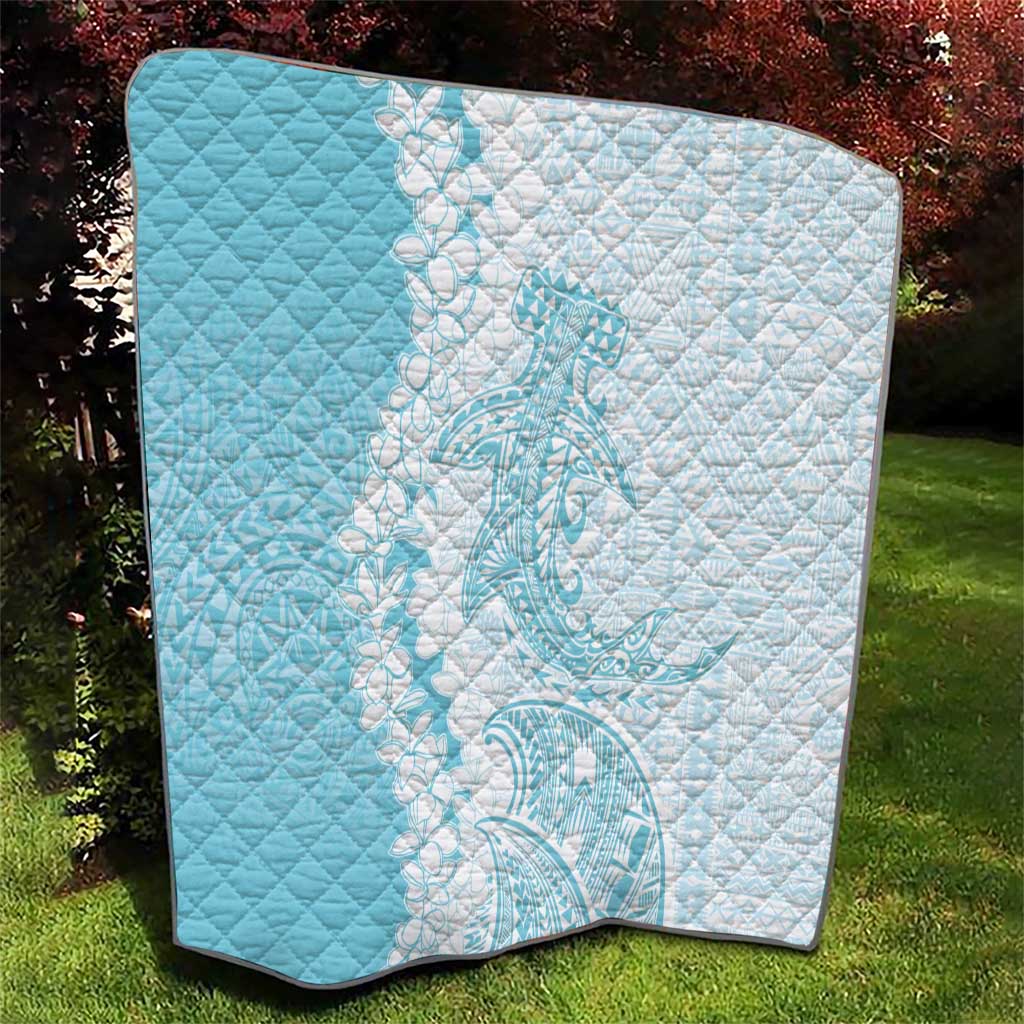 Polynesian Turquoise Plumeria Lei Quilt with Hammerhead Shark LT7 - Polynesian Pride