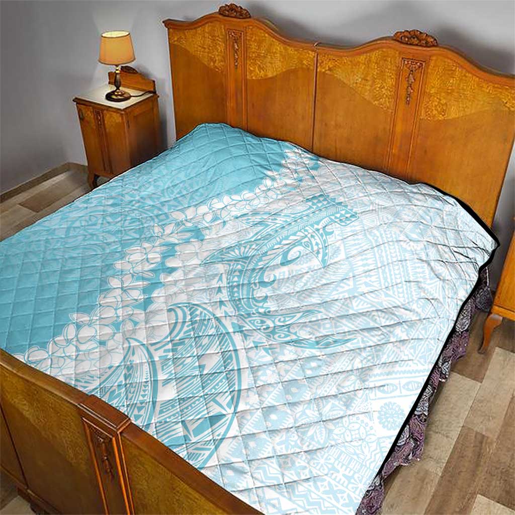 Polynesian Turquoise Plumeria Lei Quilt with Hammerhead Shark LT7 - Polynesian Pride