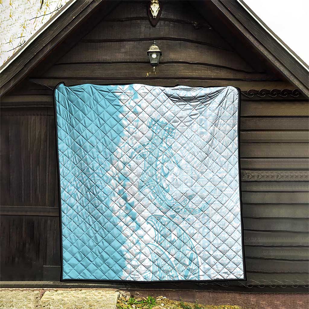 Polynesian Turquoise Plumeria Lei Quilt with Hammerhead Shark LT7 - Polynesian Pride