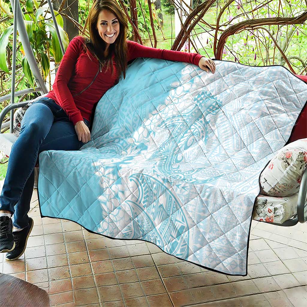 Polynesian Turquoise Plumeria Lei Quilt with Hammerhead Shark LT7 - Polynesian Pride