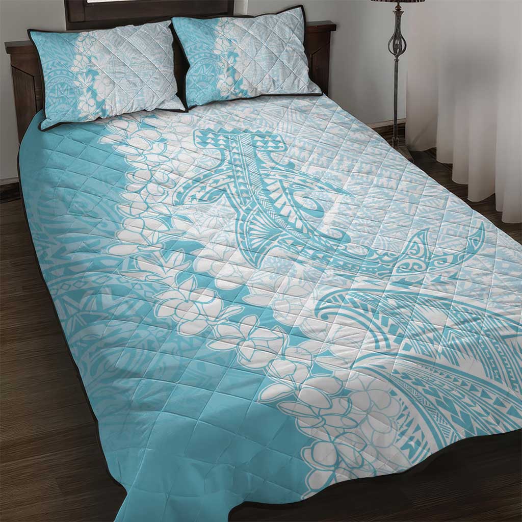 Polynesian Turquoise Plumeria Lei Quilt Bed Set with Hammerhead Shark LT7 Turquoise - Polynesian Pride