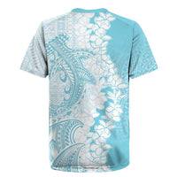 Polynesian Turquoise Plumeria Lei Rugby Jersey with Hammerhead Shark LT7 - Polynesian Pride