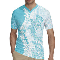 Polynesian Turquoise Plumeria Lei Rugby Jersey with Hammerhead Shark LT7 - Polynesian Pride
