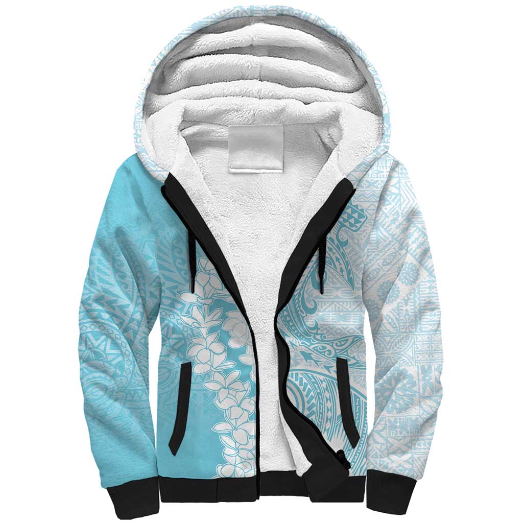 Polynesian Turquoise Plumeria Lei Sherpa Hoodie with Hammerhead Shark LT7 Unisex Turquoise - Polynesian Pride