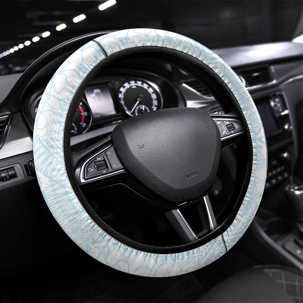 Polynesian Turquoise Plumeria Lei Steering Wheel Cover with Hammerhead Shark LT7 Universal Fit Turquoise - Polynesian Pride