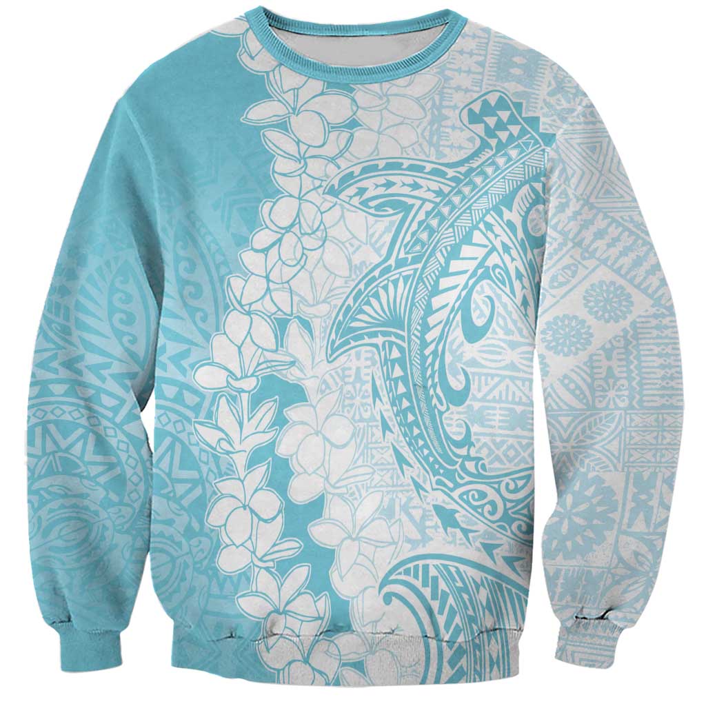 Polynesian Turquoise Plumeria Lei Sweatshirt with Hammerhead Shark LT7 Unisex Turquoise - Polynesian Pride