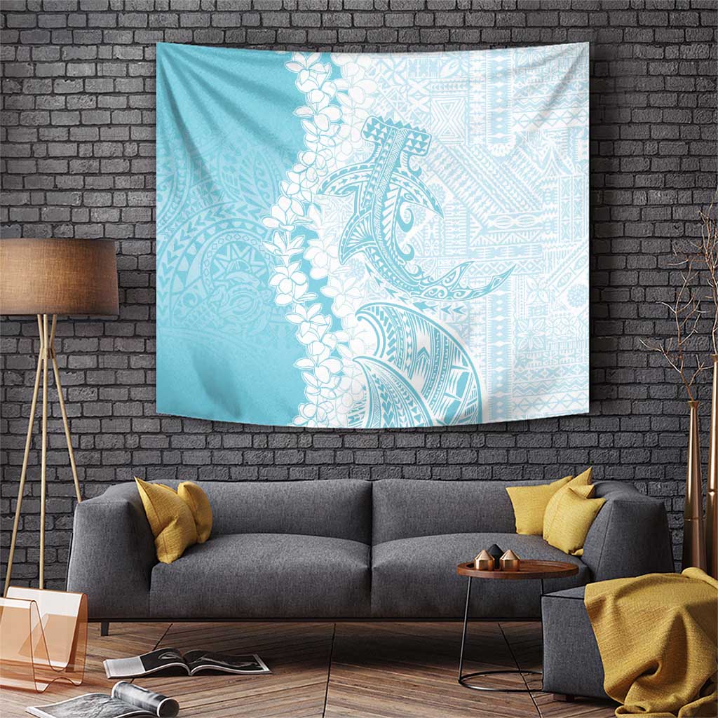 Polynesian Turquoise Plumeria Lei Tapestry with Hammerhead Shark LT7 Turquoise - Polynesian Pride