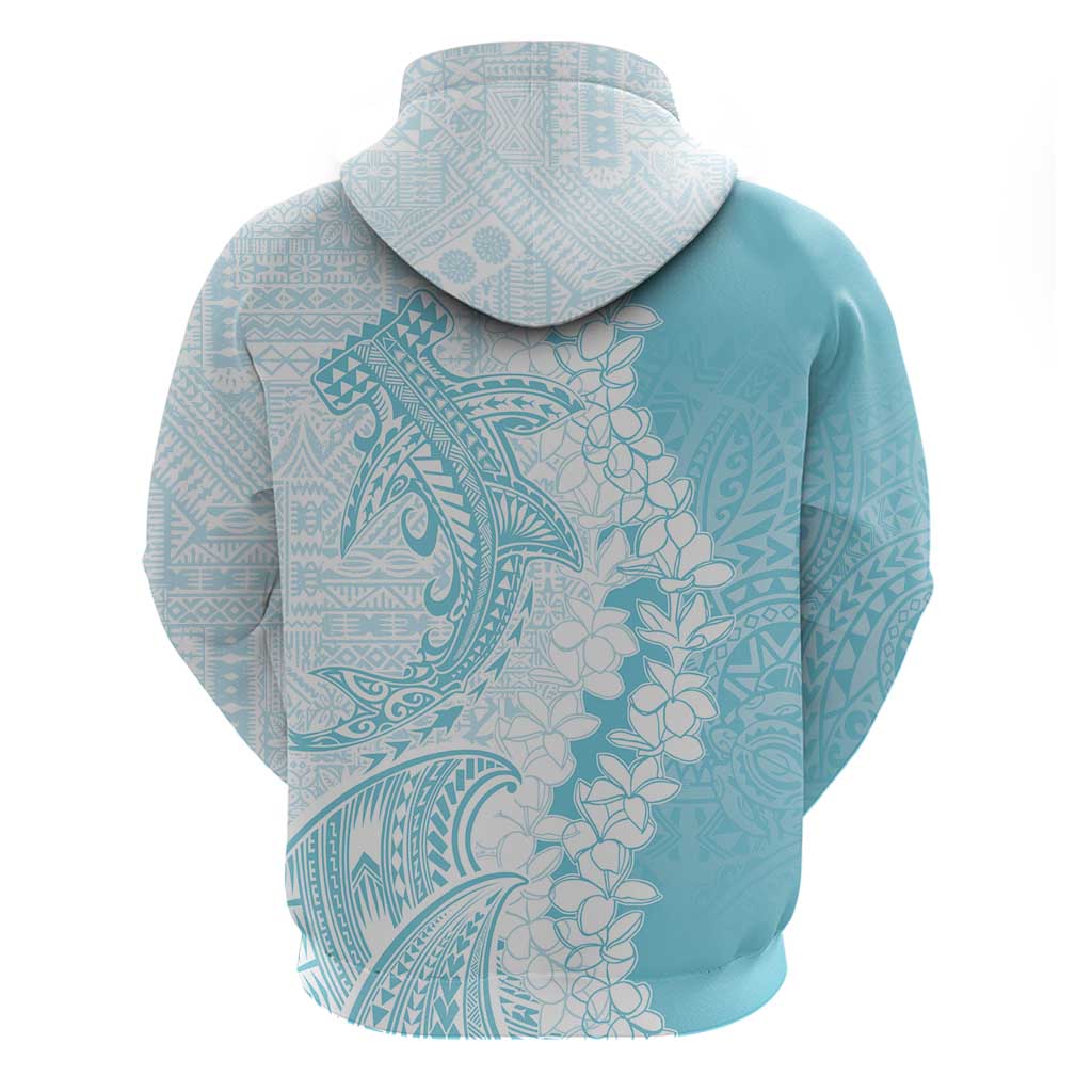 Polynesian Turquoise Plumeria Lei Zip Hoodie with Hammerhead Shark LT7 - Polynesian Pride