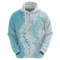 Polynesian Turquoise Plumeria Lei Zip Hoodie with Hammerhead Shark LT7 - Polynesian Pride