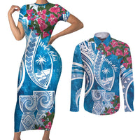 Hafa Adai Guam Couples Matching Short Sleeve Bodycon Dress and Long Sleeve Button Shirt Crystal Waves