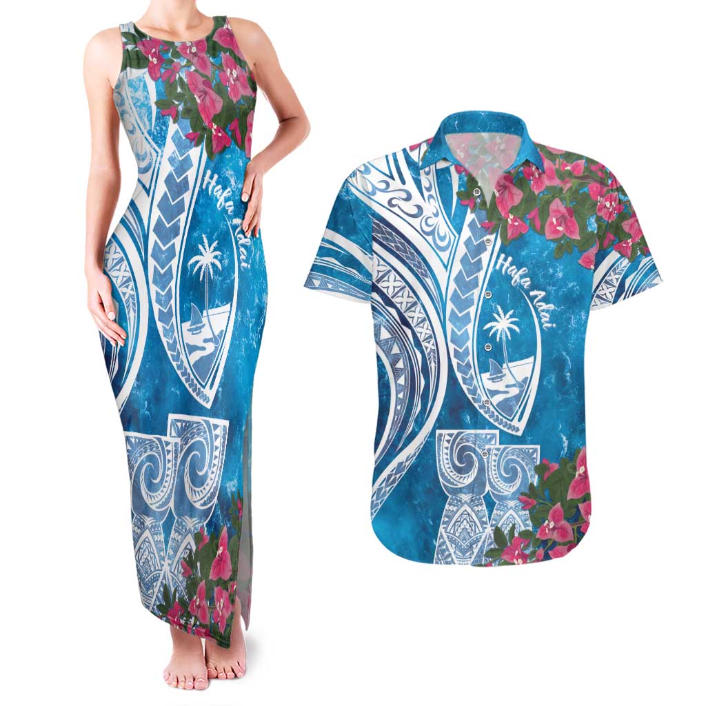 Hafa Adai Guam Couples Matching Tank Maxi Dress and Hawaiian Shirt Crystal Waves