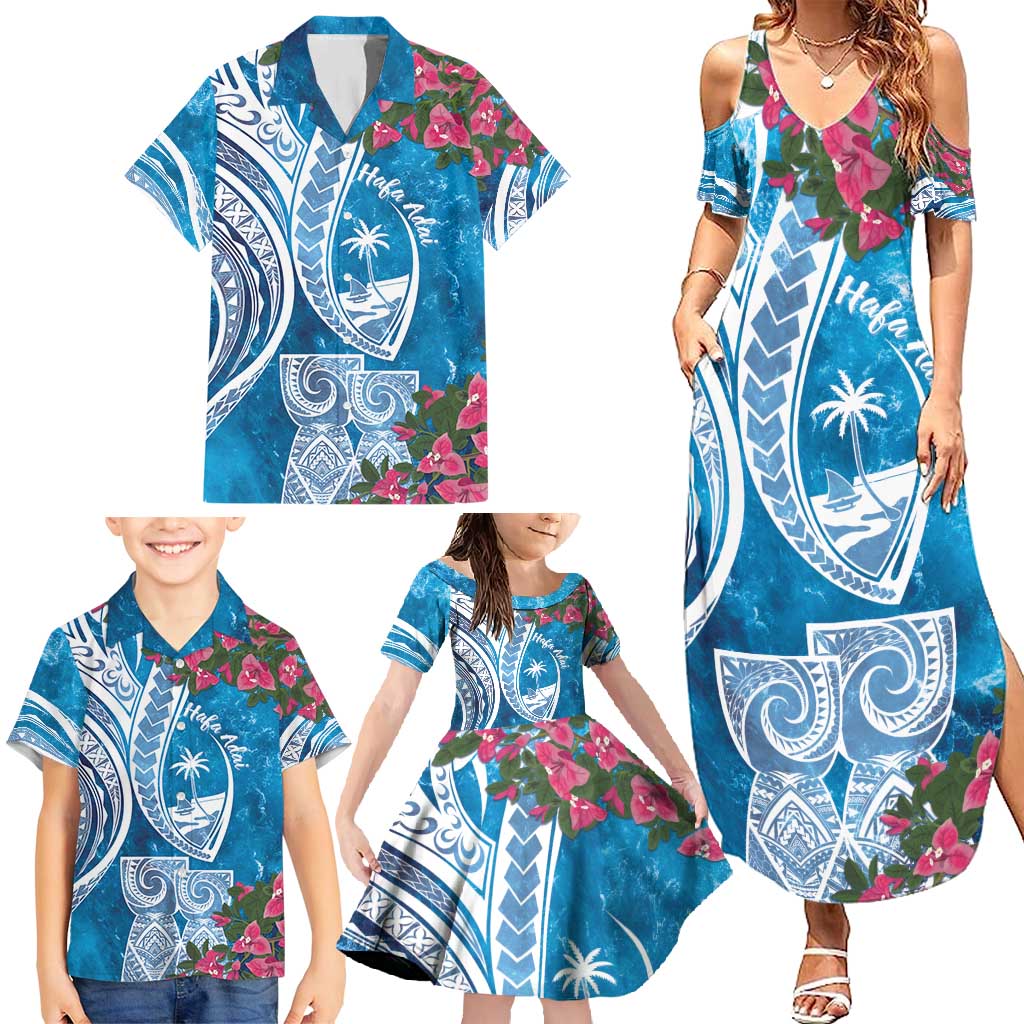 Hafa Adai Guam Family Matching Summer Maxi Dress and Hawaiian Shirt Crystal Waves