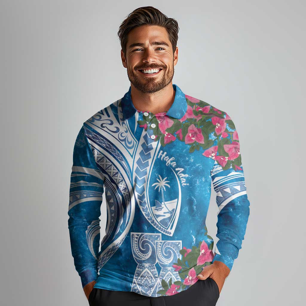 Hafa Adai Guam Long Sleeve Polo Shirt Crystal Waves