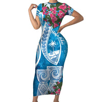 Hafa Adai Guam Short Sleeve Bodycon Dress Crystal Waves