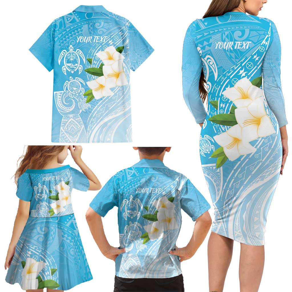 Personalized Guam Chamorro Family Matching Long Sleeve Bodycon Dress and Hawaiian Shirt Turtles and Guasali Flowers LT7 - Polynesian Pride