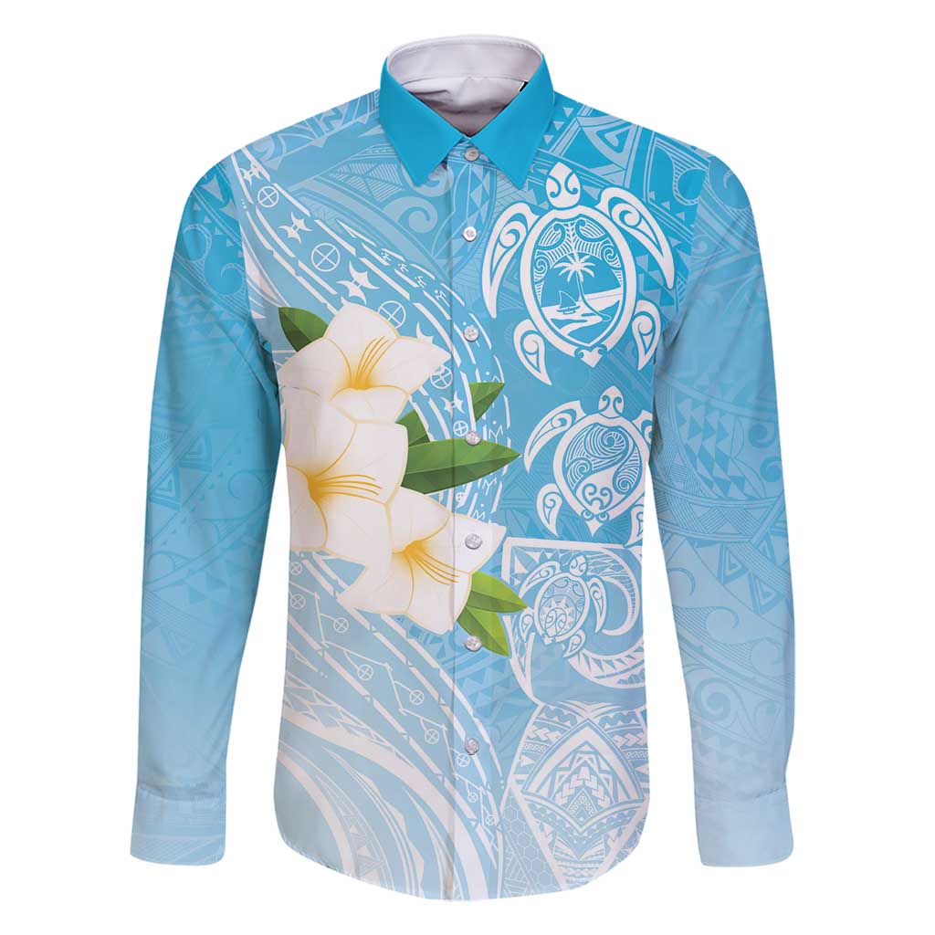 Personalized Guam Chamorro Family Matching Long Sleeve Bodycon Dress and Hawaiian Shirt Turtles and Guasali Flowers LT7 Dad's Shirt - Long Sleeve Turquoise - Polynesian Pride