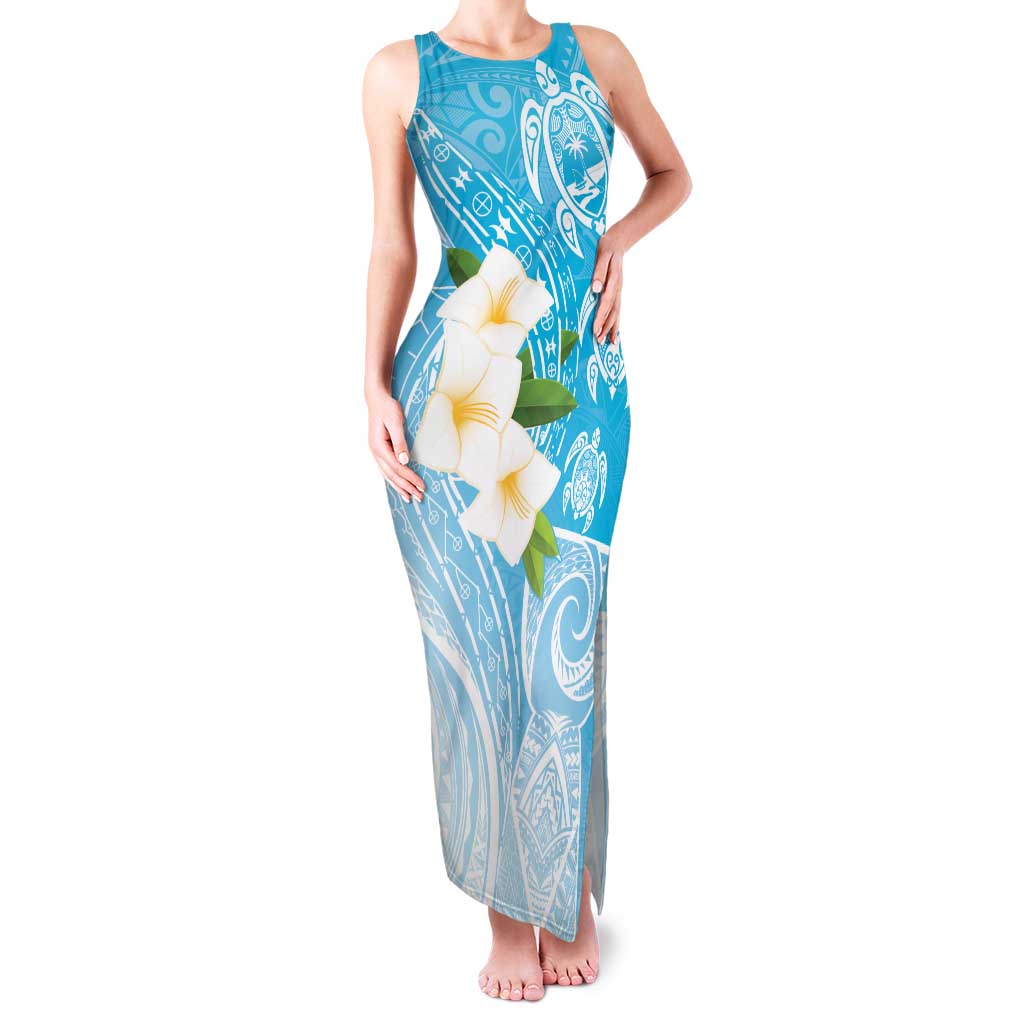 Personalized Guam Chamorro Family Matching Tank Maxi Dress and Hawaiian Shirt Turtles and Guasali Flowers LT7 Mom's Dress Turquoise - Polynesian Pride