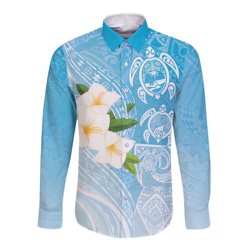 Personalized Guam Chamorro Long Sleeve Button Shirt Turtles and Guasali Flowers