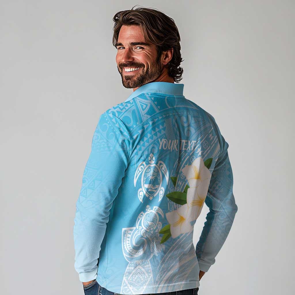 Personalized Guam Chamorro Long Sleeve Polo Shirt Turtles and Guasali Flowers