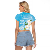 Personalized Guam Chamorro Raglan Cropped T Shirt Turtles and Guasali Flowers