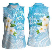 Personalized Guam Chamorro Women Sleeveless Polo Shirt Turtles and Guasali Flowers