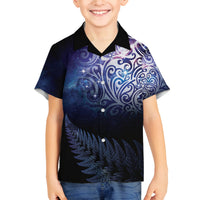 New Zealand Aotearoa Matariki Family Matching Off Shoulder Maxi Dress and Hawaiian Shirt Starry Silver Fern LT7 Son's Shirt Galaxy - Polynesian Pride