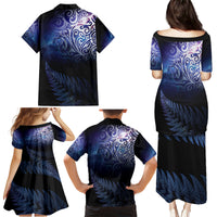 New Zealand Aotearoa Matariki Family Matching Puletasi and Hawaiian Shirt Starry Silver Fern LT7 - Polynesian Pride