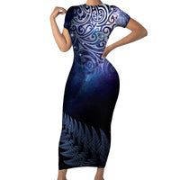 New Zealand Aotearoa Matariki Family Matching Short Sleeve Bodycon Dress and Hawaiian Shirt Starry Silver Fern LT7 Mom's Dress Galaxy - Polynesian Pride