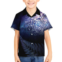 New Zealand Aotearoa Matariki Family Matching Short Sleeve Bodycon Dress and Hawaiian Shirt Starry Silver Fern LT7 Son's Shirt Galaxy - Polynesian Pride