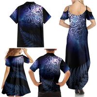 New Zealand Aotearoa Matariki Family Matching Summer Maxi Dress and Hawaiian Shirt Starry Silver Fern LT7 - Polynesian Pride