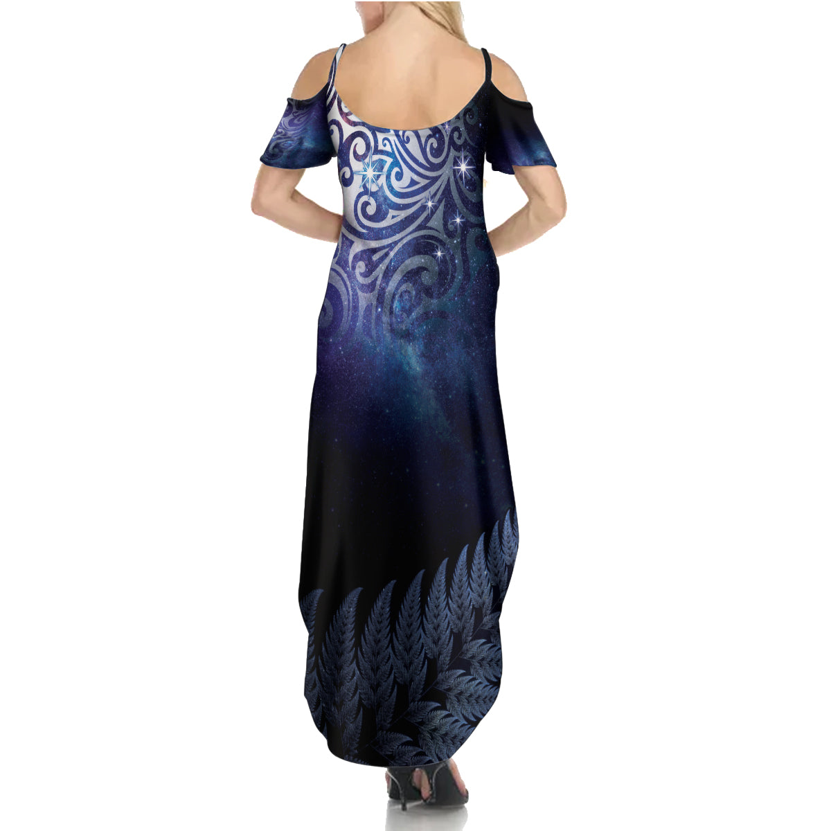 New Zealand Aotearoa Matariki Family Matching Summer Maxi Dress and Hawaiian Shirt Starry Silver Fern LT7 - Polynesian Pride