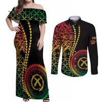Proudly Ni-Van Sandroing Inspired Classic Style Couples Matching Off Shoulder Maxi Dress and Long Sleeve Button Shirt