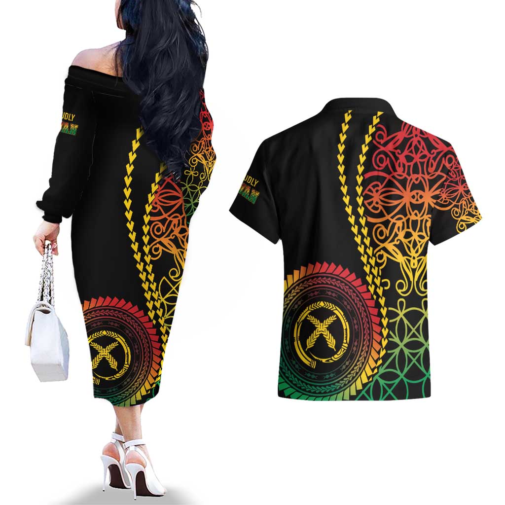 Proudly Ni-Van Sandroing Inspired Classic Style Couples Matching Off The Shoulder Long Sleeve Dress and Hawaiian Shirt