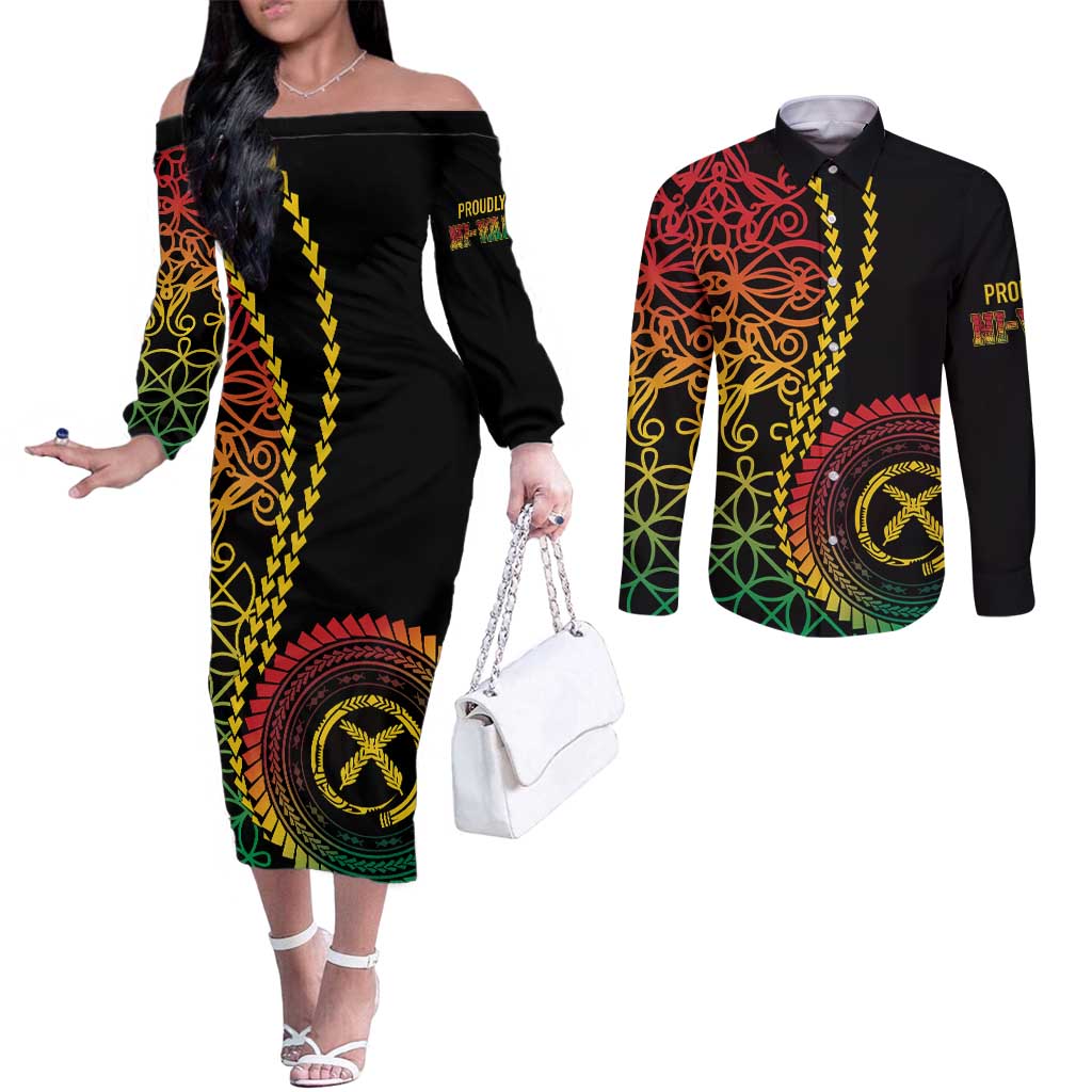 Proudly Ni-Van Sandroing Inspired Classic Style Couples Matching Off The Shoulder Long Sleeve Dress and Long Sleeve Button Shirt