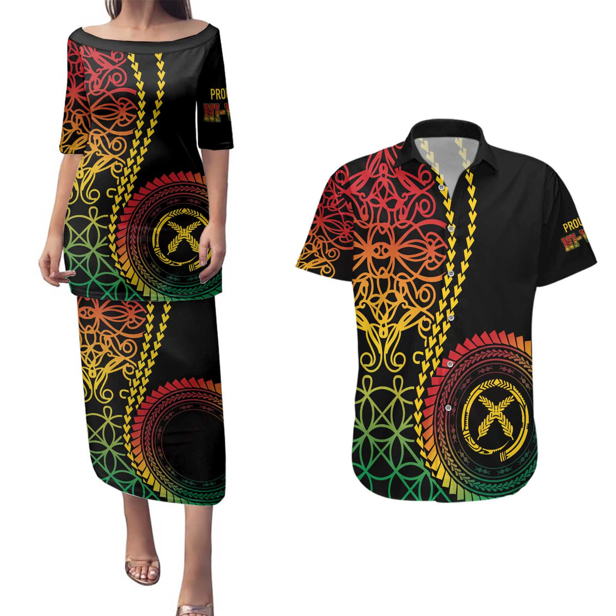 Proudly Ni-Van Sandroing Inspired Classic Style Couples Matching Puletasi and Hawaiian Shirt