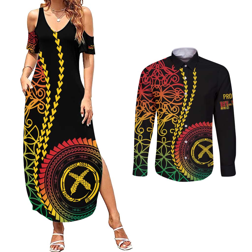 Proudly Ni-Van Sandroing Inspired Classic Style Couples Matching Summer Maxi Dress and Long Sleeve Button Shirt LT7 Colorful - Polynesian Pride