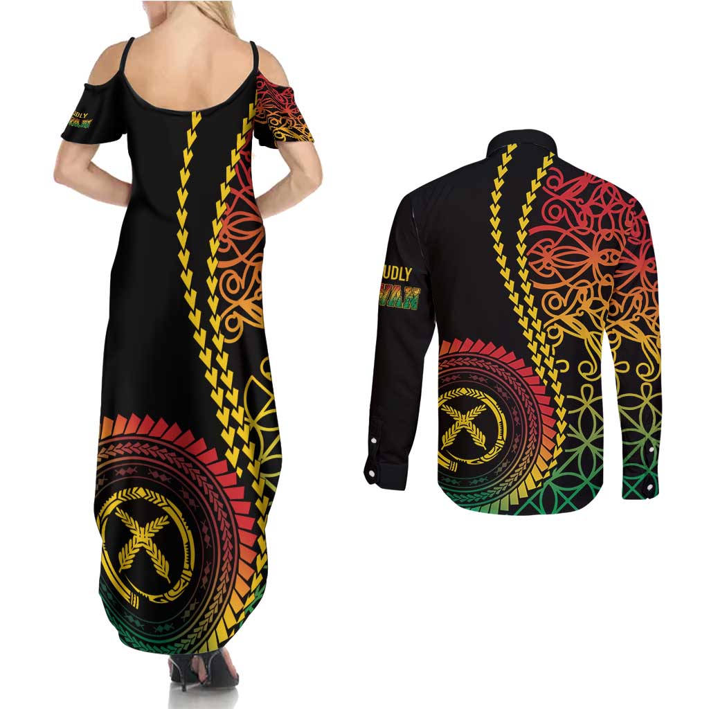 Proudly Ni-Van Sandroing Inspired Classic Style Couples Matching Summer Maxi Dress and Long Sleeve Button Shirt LT7 - Polynesian Pride