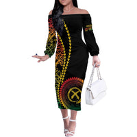 Proudly Ni-Van Sandroing Inspired Classic Style Family Matching Off The Shoulder Long Sleeve Dress and Hawaiian Shirt LT7 Mom's Dress Colorful - Polynesian Pride